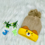 Beige Color Baby Winter Cute Pompom Bear Knitted Woolen Warm Cap CP5075C