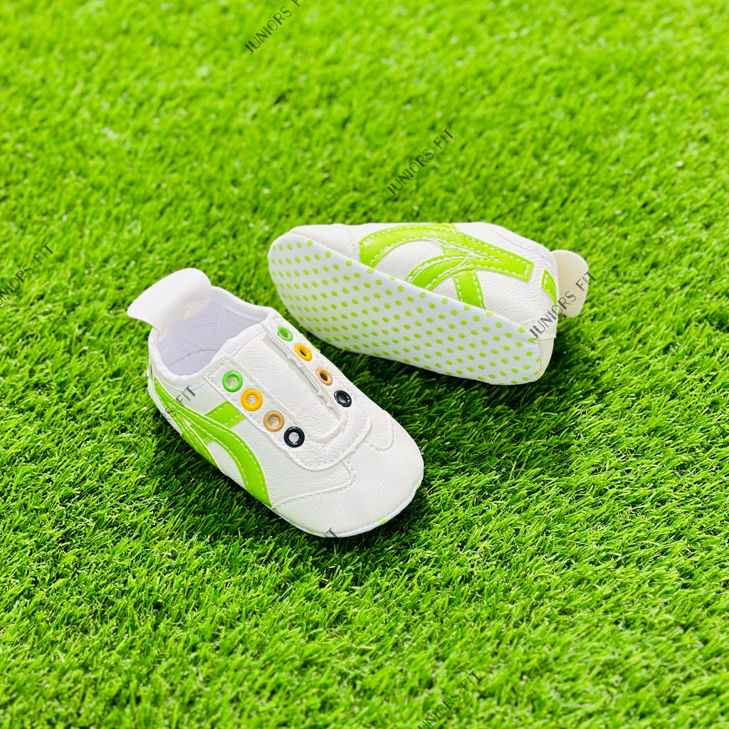 White Body with Green Stripes Booties BTS9017A