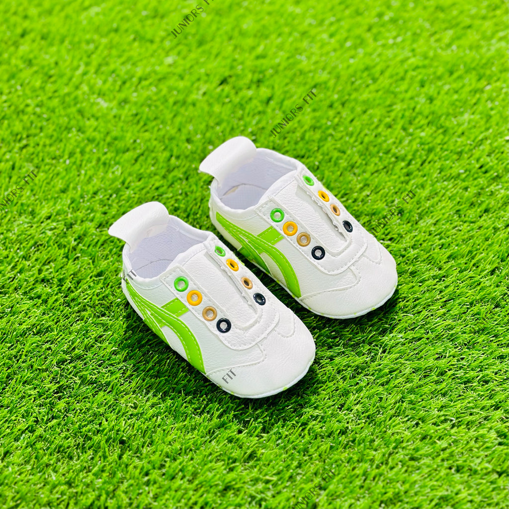 White Body with Green Stripes Booties BTS9017A