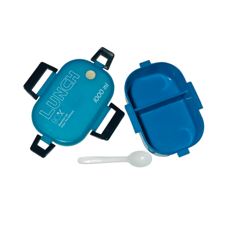 Blue Portable Rectangle Lunch Box With Spoon 1000 ML BCP1053D