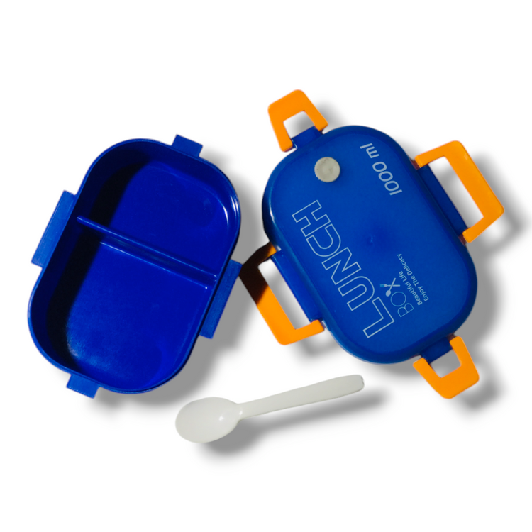 Royal Blue Portable Rectangle Lunch Box With Spoon 1000 ML BCP1053A