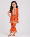 JF Orange Printed Girls Dress 2 Pieces Set FD6015