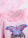 2 Pcs Baby's Cartoon Butterfly Print Ruffled Bodysuit & Trendy Bell-bottom Pants, Toddler & Infant Girl's Outdoor Clothing Set For Spring BS6101A