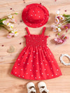 Two-piece Set for Girls, Summer Love Print Sleeveless Wrap Dress with Suspenders + Hat FD6111I