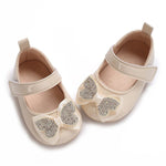 Cream Fashionable Baby Girl's Bow with Rhinestone Decor Rubber Anti-Slip Soft Sole Shoes SH7125E