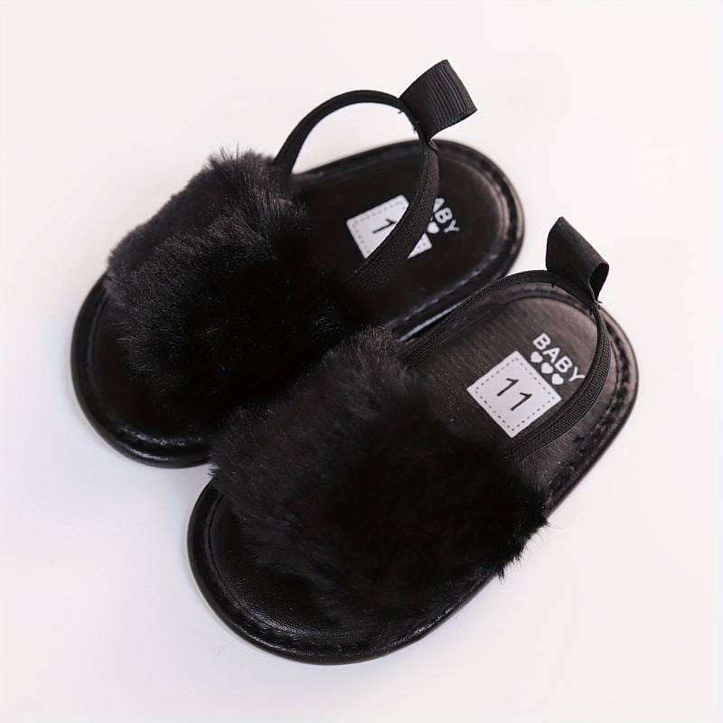 Girls Black Fur Slipper SLP8011