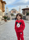 JF 2 PC Red Micky Autumn & Winter Terry Fabric Track Suit, Sweatshirt and Trouser Set TS6418D