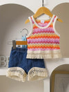 Girls' Fashion Tassel Top + Denim Shorts Set of 2 FD6114D