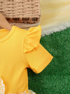 Girls' Floral Petal Sleeve Dress with Contrast Mesh and Bow FD6110D