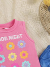 Adorable Baby Girl Set, Fashionable Ruched Floral Top with Imitation Denim Flare Pants, Suitable for Spring and Summer Outdoor Play, Beach Vacation Outfit, Perfect for Outdoor FD6402H