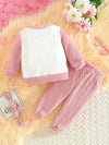 1 Set Cute Ladybug Embroidered Pink and White Fleece Baby Girl Outfit, Polyester Knit Fabric, High Stretch Regular Fit Pants and Long Sleeve Top for Fall/Winter, for Outdoor FD6129G