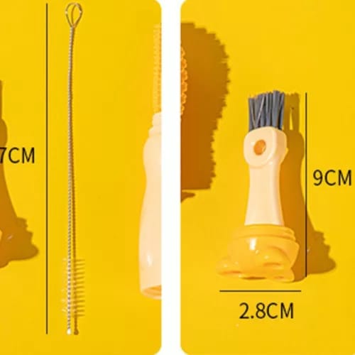 Yellow Silicone Bottle Cleaning Brush, 4-in-1 Baby Bottles Cleaner Set - Bottle/Straw/Nipple/Neck Brushes BCP1048A