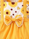 Girls' Casual Cute Floral Print Random Pattern Lace Trim Bowknot Romper with Water Lily Edge, Summer Includes Hair Accessory, Perfect for Outdoor BS6140A