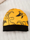 Casual Three-piece Set: Yellow Short-sleeved Cartoon Dinosaur Printed Shirt, Versatile Black Pants, and Colorful Cute Hat BS6140H