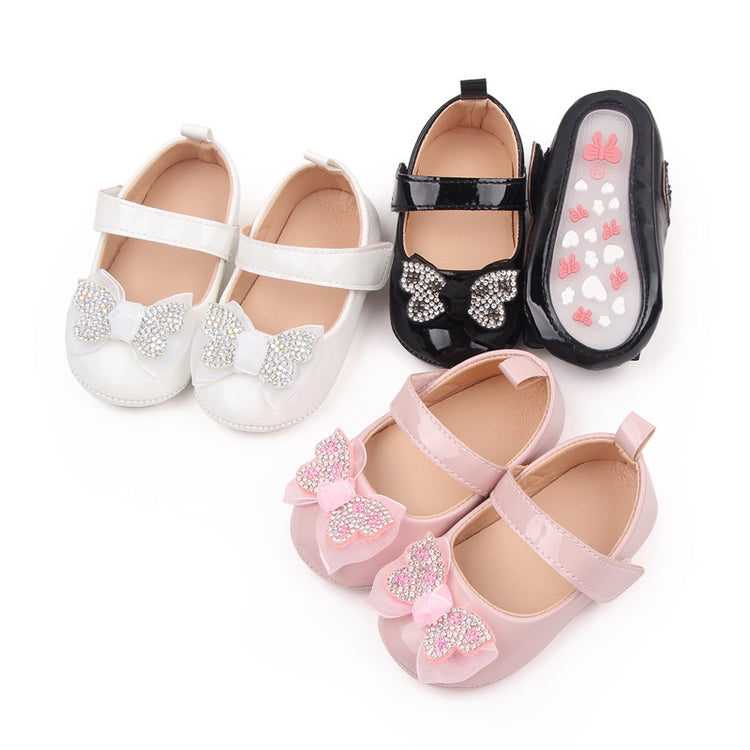 White Ribbon Bow Solid Color Hook Loop Baby Girls Casual Shoes SH7105A