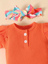 3pcs set for newborn baby girls, summer short-sleeved triangle halter dress, trumpet pants with hairband, half-open placket, button, round neck, flying sleeves BS6098G