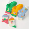 5 Pairs Girls' Knee-High Socks - Polyester and Spandex Blend, Hand Washable, Fruit Pattern, All-Season Knit Fabric for Children SK3024C