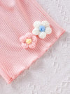Summer Ditch Strap Short Top with Flower Embroidery Shorts Children's Two-Piece Set FD6125D