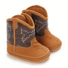 Infant Girls' Embroidered Cowboy Boots, Casual Mid-Calf Western Style Booties, Solid Color PU Upper, Fabric Lining, Rubber Sole, with Adjustable Strap Closure SH7164C