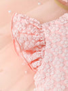 3pcs Adorable Girls' Summer Outfit: Pink Butterfly Embroidered Tulle Dress with Ruffle Sleeves & Bow Accent, Polyester Crop Top with Bow Headband Set - Machine Washable, Special Occasion Dress|Ruffle Sleeve Dress|Floral Embroidery FD6102F