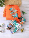 2pcs Baby's Cartoon Dinosaur Comics Print Sweatshirt & Casual Pants, Toddler & Infant Boy's Clothing Set, Outdoor Thin Clothing TS6037C