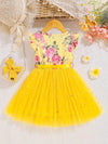 Charming Girls' Summer Dress with Ruffle Sleeves - Vibrant Floral Print & Star Sequins FD6110H