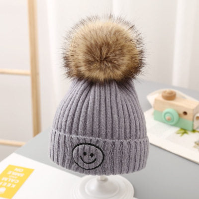 Gray Knitted Smile Winter Warm Cap CP5073C