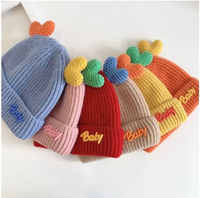 Blue Winter Baby Children Double Love Cuffed Knitted Woolen Warm Cap CP5070D