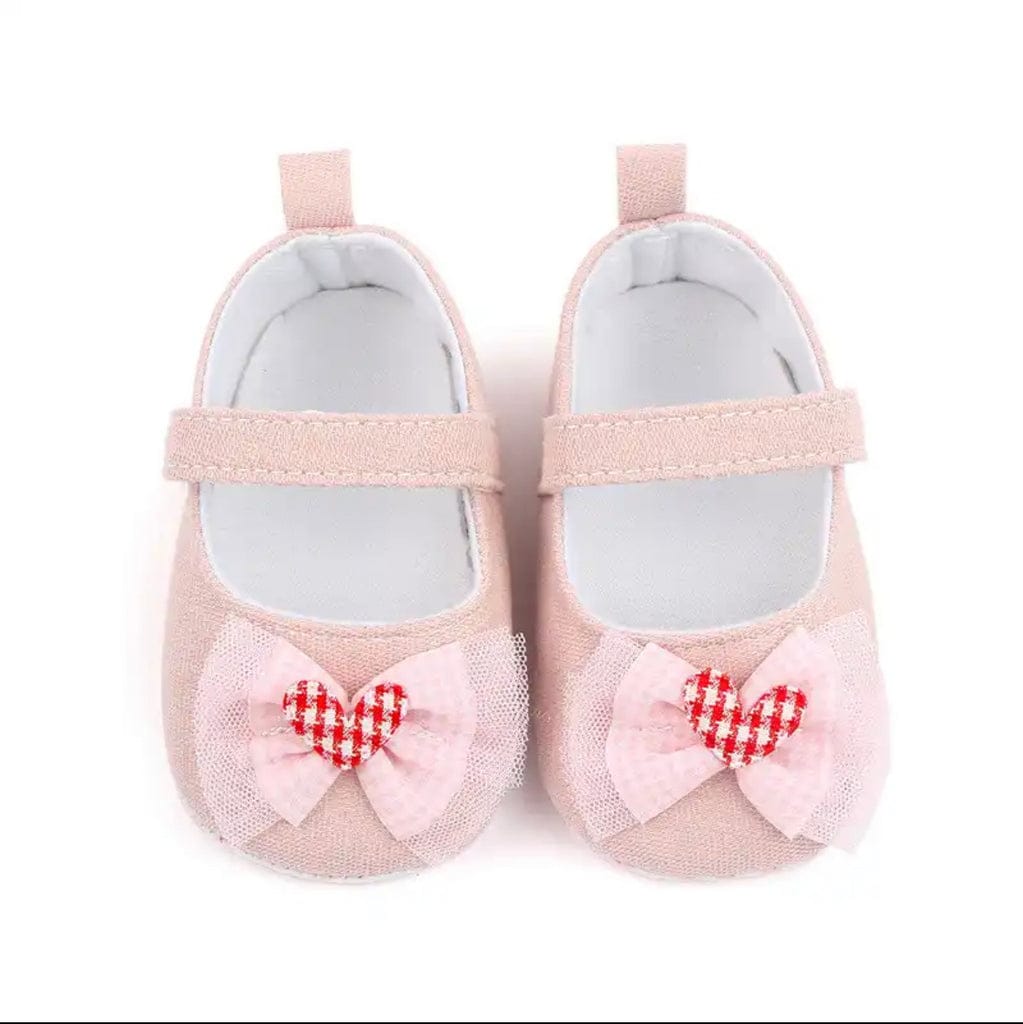 Pink Check Bow Soft Sole Booties BTS9002B