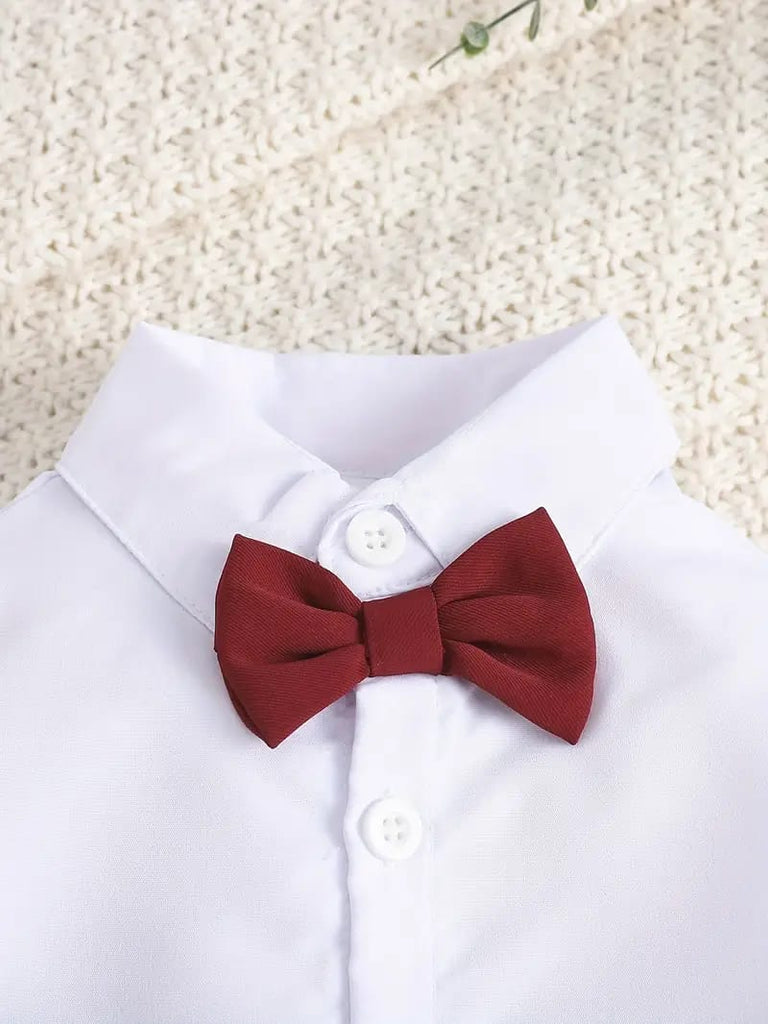 Baby Boy Three-Piece Gentleman Suit & White Bottom Shirt + Bow Tie & Light Blue Jacket & Red Trousers & Performance + Wedding Baby Boy Dress SD6106A