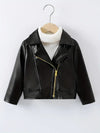 Short Faux Leather Jacket with a Lapel And Diagonal Zipper, Unlined HJ6209G