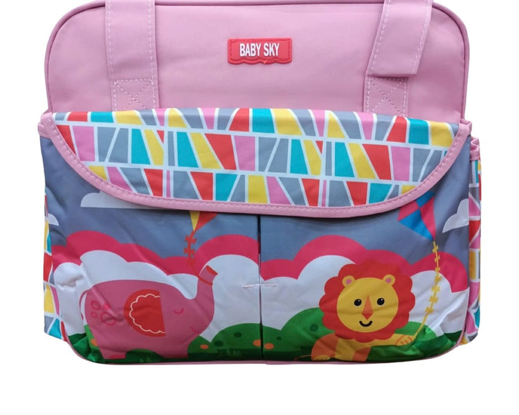 Pink Baby Sky Lion Printed - Diaper Bag with Front Pocket Diaper Travel Bag BG5528B