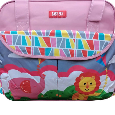 Pink Baby Sky Lion Printed - Diaper Bag with Front Pocket Diaper Travel Bag BG5528B