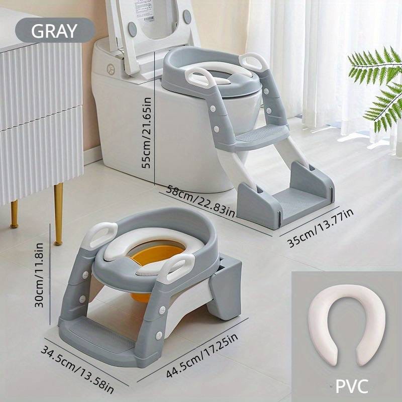 Gray & White Folding Toilet, Potty Training Seat with Step Stool Ladder, Folding Auxiliary Toilet Seat, Toilet Trainer, Comfortable and Safe Potty Seat BCP1025C