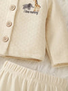 4-Piece Set, Boys' Cartoon Giraffe Cotton Pants Outfit, Long Sleeve, Air Cotton, Casual Round Neck, Stretch Knit, Regular Fit BS6098D