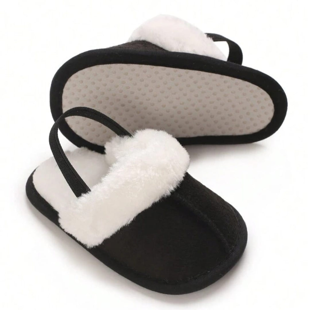 Black Cotton Plush Simple Fashion Versatile Fur Slippers SLP8015A