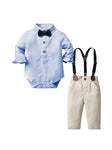 Charming Youngsters' Gentleman Outfit Set - Casual Striped Long-Sleeve Romper with Bow Tie & Solid Color Suspender Pants SD6105I