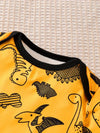 Casual Three-piece Set: Yellow Short-sleeved Cartoon Dinosaur Printed Shirt, Versatile Black Pants, and Colorful Cute Hat BS6140H