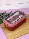 Red & Brick Red Portable Rectangle Lunch Box With Spoon Set 800 ML BCP1059C