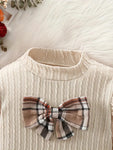 Chic Girls' Fall Outfit Set: Plaid Bow-Knot Long Sleeve Top & Pleated Skirt - Perfect for School Parties & Casual Wear FD6033