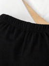 Girls' Summer Outfit - White Long Sleeve Ruffle-Sleeve Shirt with Bow Tie & Black Shorts, Casual Polyester Knit Fabric with Elastane, Solid Color 2pcs Set FD6124E