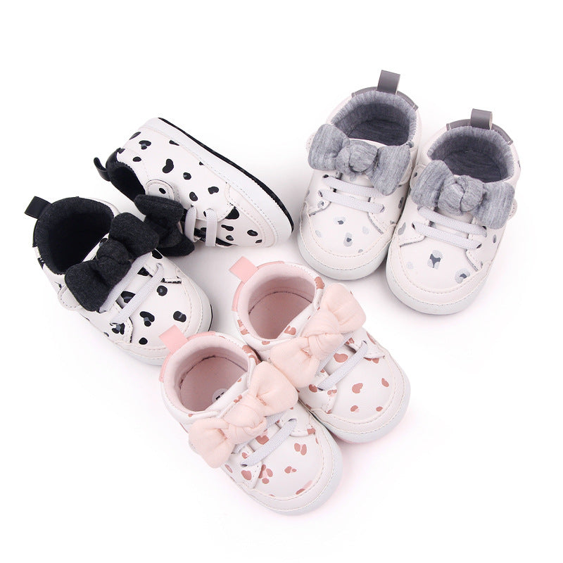 White & Gray Baby Crib Shoe Toddler Loafers Cute Bows Sneakers Booties BTS9096B