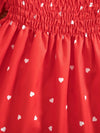 2pcs Set Long Sleeve Heart Print Smocked Dress with Hat for Toddlers FD6111H