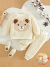 2pcs Baby Girls' Cartoon Bear Fleece Top And Solid Color Pant Set - Cute Soft Two-Piece Outfit HJ6208B