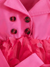 Casual Kids' Clothing| Charming Girls' Bright Pink Long-Sleeve Dress with Bow Detail - Polyester, Non-Stretch, Casual Style with Tulle Skirt - Perfect for Spring/Fall Events, Hand or Dry Clean Only FD6092B