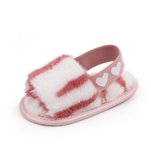 Brown & White Back Stripes Fur Slippers SLP8001B