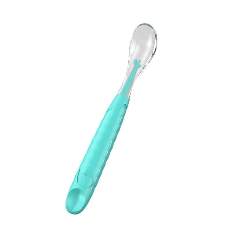 Green 2 Pcs Silicone Training Spoon, Rounded Edge Double Head Baby Silicone Food Spoon Set FS109A