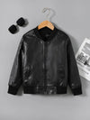 Kids' Stylish Black Jacket - Long Sleeve, Zip-Up, Crew Neck, Perfect for Spring/Fall Outdoor Activities, Casual Streetwear, and Casual Attire HJ6210H