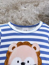 Spring/Summer Baby Lion Print Long Sleeve Onesie with Solid Pants and Striped Hat Set - Casual Knit Fabric, Polyester 95%, Spandex 5% - Round Neck BS6044C