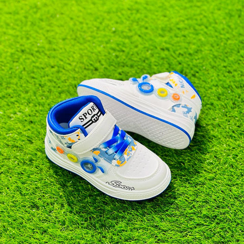 TYY White with Blue Laces High Ankle Shoes SH7033B